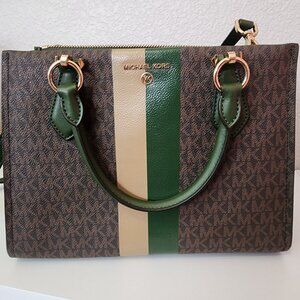 Michael Kors Logo Marilyn Medium Stripe Satchel